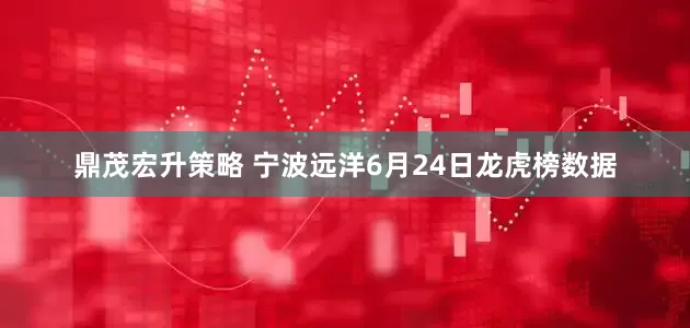 鼎茂宏升策略 宁波远洋6月24日龙虎榜数据