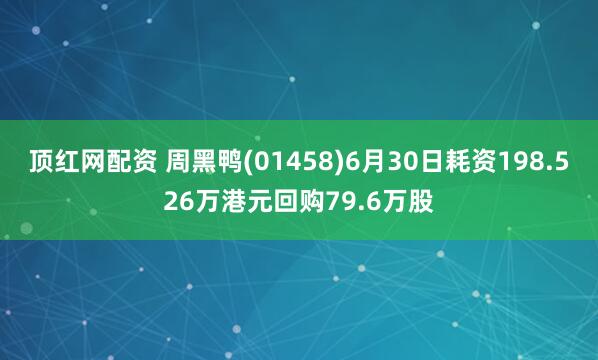 顶红网配资 周黑鸭(01458)6月30日耗资198.526万港元回购79.6万股