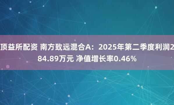 顶益所配资 南方致远混合A：2025年第二季度利润284.89万元 净值增长率0.46%